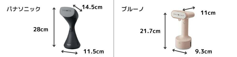 パナソニックNI-GS400とブルーノハンディスチーマーのサイズの比較